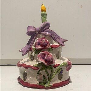 Blue Sky By Heather Goldminc 2011 April Birthday Cake Ceramic Candle Holder